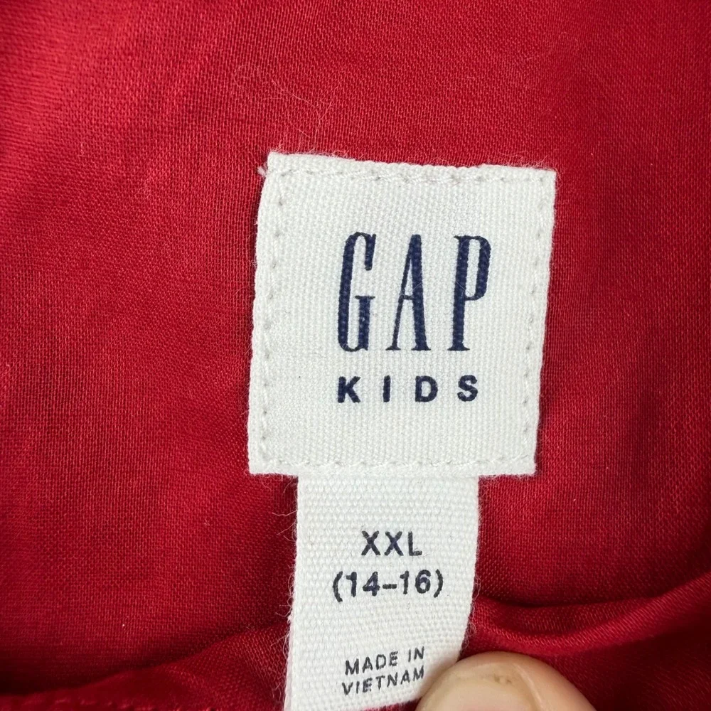 Gap Kids Dress Girls XXL 14-16 Red Gold Metallic Textured Dot Short Sleeve Shift